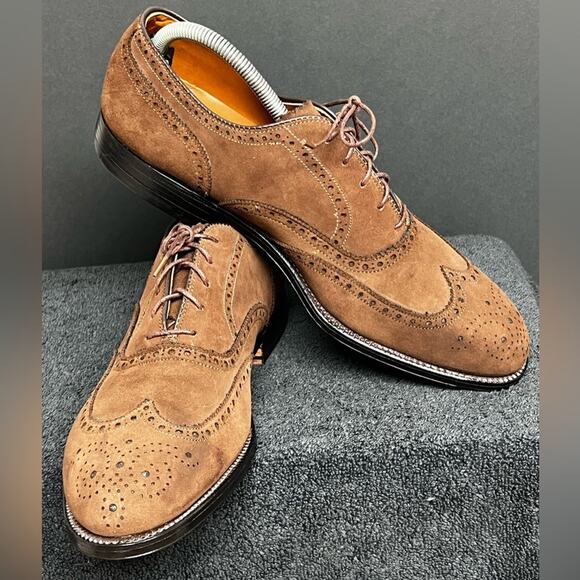 Rare Vintage 1990’S| Alden 9.5 AC Brown Long Wingtip Blucher Derby Dress Shoes - Picture 4 of 12